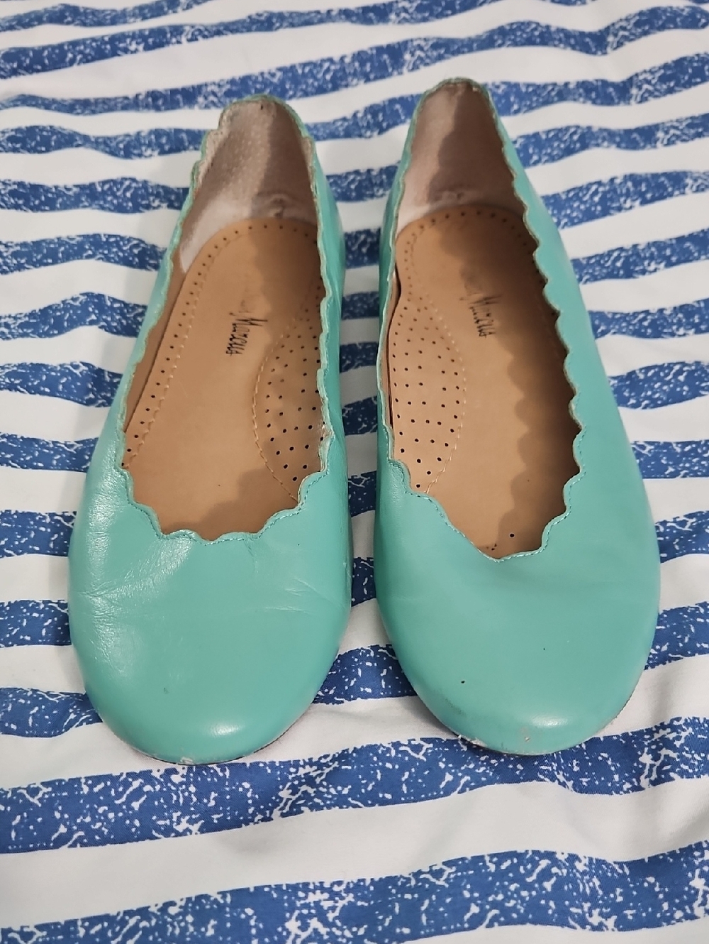 Neiman Marcus Mint Scalloped Ballet Flats